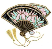 Fan Victorian Style Exotic with Sequins and Beads 16" x 12"