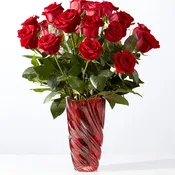 Classic Love Red Rose Bouquet with Luxe Swirl Vase