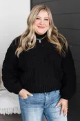 Affirming Cuteness Cable Knit Sweater- Black