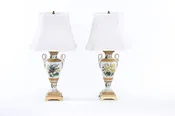 20th Century Gilt Porcelain / Brass Base Pair Table Lamps — LA MAISON SUPREME