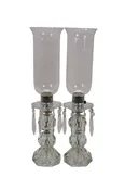 2 Mid Century Etched Glass Crystal Hurricane Candlestick Boudoir Lamps 20
