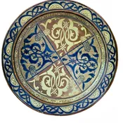 1800s Spanish Hispano-Moresque Large Charger, Cobalt Blue & Copper Lustre, 18in.