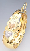 14k Gold Tr- Color Heart Bangle Round Edgings Earrings 13mm W X 43mm D