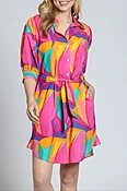 Belted Dress With Puff Sleeves