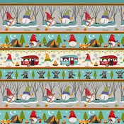 Camping Gnomes - Border Stripe - Multi - gnomes, campers & racoons
