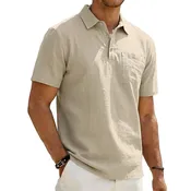 2026 Men's Cotton Linen Short Sleeve Collared Shirt