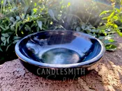 Black Stone Shallow Incense & Candle Bowl with Polished Finish