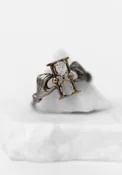 14k Gold, Oxidized Sterling, Diamond and Moonstone Holding Time Ring