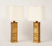 Pair of Gold Tone Metal Column Lamps. —  elle w collection