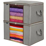Royale Large Capacity Clothes Storage Bag Organizer with Strong Handle - 90L Fabric Bag- Zipper Closure - Storage Container for Organizing Bedroom, Closet, Clothing, Comforter with Clear Window