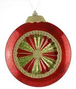Antique Look Daisy Disc Ornament Red, Lime  and Gold 8"