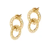 18K Yellow Gold Crownwork® Circle Stud Earrings with Link Drop