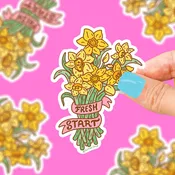 Fresh Start Daffodil Yellow Springtime Flower Vinyl Sticker