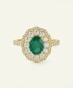 Aanika V. Emerald and Diamond Halo Cluster Ring - 2.00 Ct. T.W.