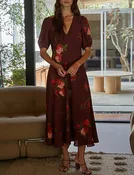 Allison Burgundy Floral Midi Dress