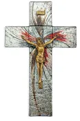 10" Shimmering Silver Glass Crucifix with Gold Corpus