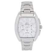 Gino Franco Mens White Dial Barrel Shaped Stainless Steel Chronograph Bracelet Watch