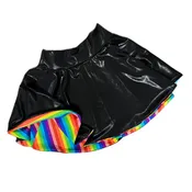 15" Circle Cut Flip Skirt in Black Mystique and Rainbow Stripe