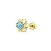 14K Gold CZ Birthstone Colors Open Flower Cartilage Ear Stud Earring 1PC
