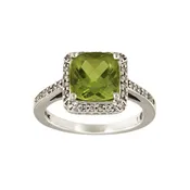 14K White Gold Ring With Peridot & Diamonds
