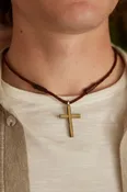 Aadi Silver Cross Leather Necklace