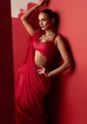 Aani red draped sari and blouse