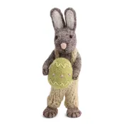 Felted Wool Grey Bunny with pants and Green Egg