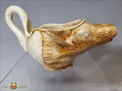 An Antique English Creamware Fox and Swan Sauceboat in Pratt colors, c1790-1800