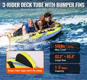 Towable Tube for Boating, 1-3 Riders Inflatable Towable Tube with Bumper Fins, 510 lbs Water Sport Towable Tubes for Boats to Pull, Full Nylon Cover, EVA Grab Handles and Speed Safety Valve