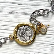 Ancient coin charm bracelet mixed metal or gold