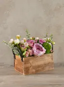 10.5in Long Burnt Wood Display Flower Box with Decorative Handles