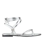 Este Ankle Wrap Leather Sandal in Silver