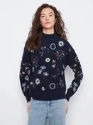 All Over Embroidered Mock Neck Sweater