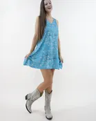 Almond Blossoms Flowy V-Neck Tank Top Dress - TEAL (S/M, L/XL) (Packs of 6)