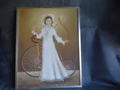 Alejandro Camarena (1942-2011) - Girl with A Penny Farthing Bicycle, a Dove And A Long Red Ribbon P2581