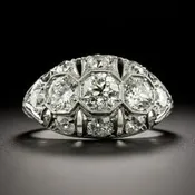 Art Deco Three-Stone Diamond Domed Ring