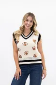 Glitter Football Patches Knit White Vest