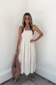 Arwen Ruffle Smocked Midi Dress - Natural-FINAL SALE