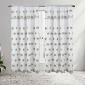Lana Floral Embroidery Window Panel with Attached Valance and Backing, 55x84 Inches