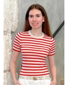 Alita Stripe Short Sleeve Kint Top in Ivory + Red