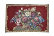 Vintage Italian Chenille Jacquard Needlepoint Flower Basket Textile Tapestry 39