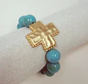 Beaded Stretch Bracelet with Hammered Cross