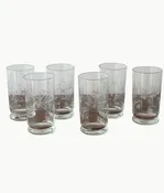 A Vintage Set of Six Etched Glass Footed Tumblers