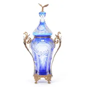 Contemporary Blue Cut to Clear Covered Urn
