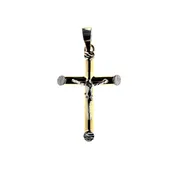18 Karat Solid Two Tone Gold Small Tube Crucifix Pendant