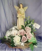 ANGEL STATUE W/ ROSES AND DAHLIA SILKS