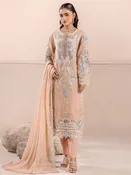 Blush Peach Pure Chiffon Floral Embroidered