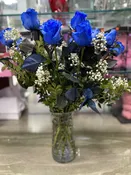 DOZEN BLUE ROSES VASED