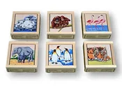 Atelier Fischer Wooden Block Cube Puzzle in Wooden Case - Zoo Animals (9 Pieces)