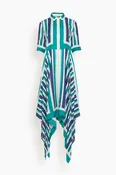Abrielle Handkerchief Midi Dress in Kelly Green Stripe